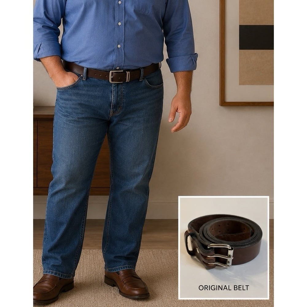 Hanks Belt, The Legend Double Prong Retro Style Brown Leather Belt (Sz. 52)